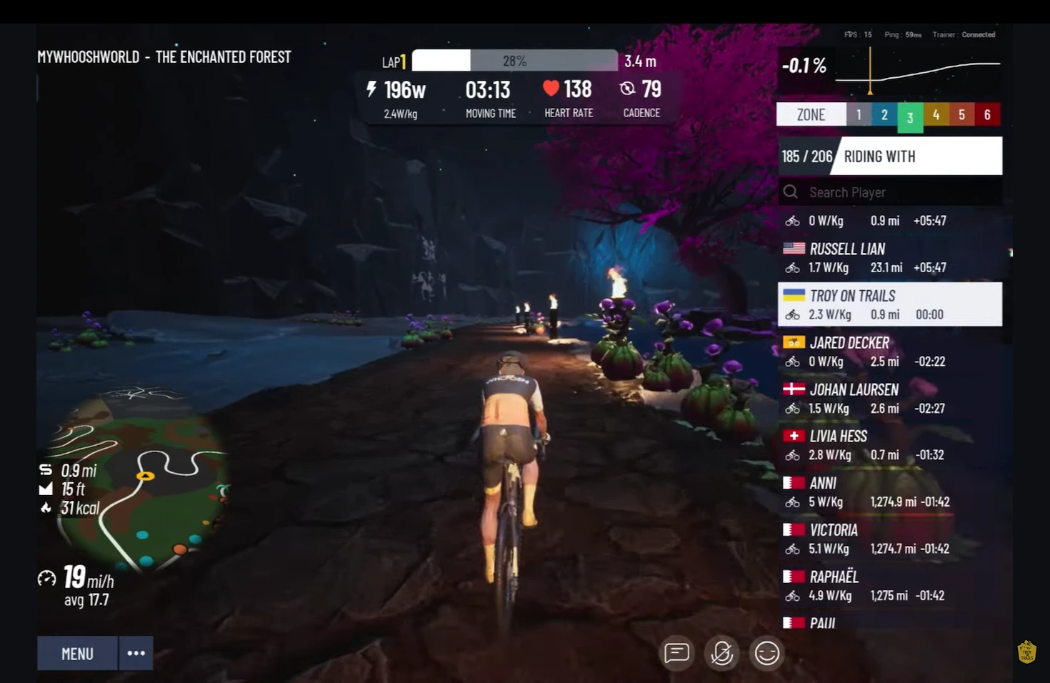 The MyWhoosh riding view